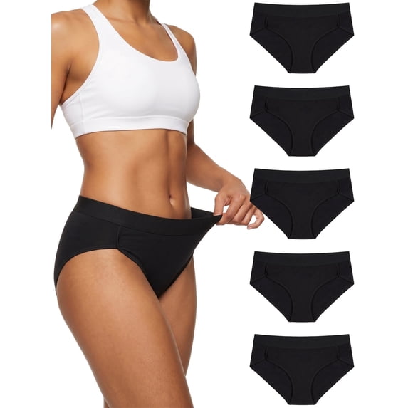 COOPLUS 5-Pack Cotton Underwear for Women No Show Hi-Cut Stretch Breathable Full Coverage Comfort Panties