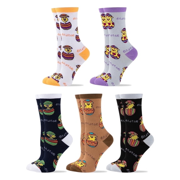 COOPLUS 5 Pairs Funny Crew Socks for Women Novelty Rabbit Egg Cute Pattern Socks for Gift