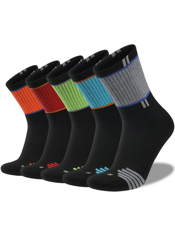 5 Pairs Men's Hiking Walking Sock Breathable Crew Socks Size 10-13