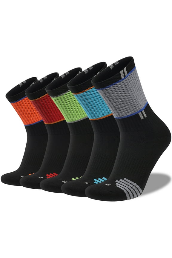 5 Pairs Men's Hiking Walking Sock Breathable Crew Socks Size 10-13