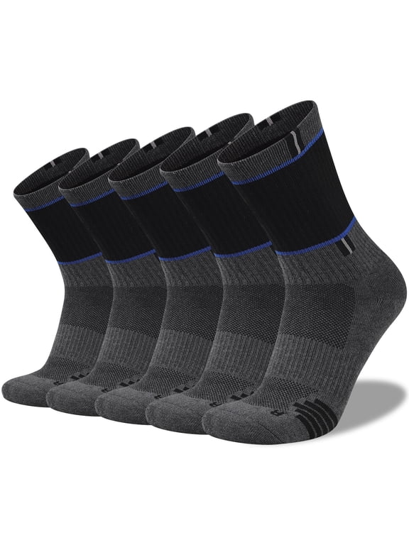 5 Pairs Men's Hiking Walking Sock Breathable Crew Socks Size 10-13