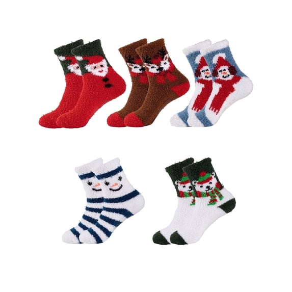 COOPLUS Mens Christmas Plush Fleece Socks with Non-Slip Grips Warm Cozy Winter Socks 5 Pairs
