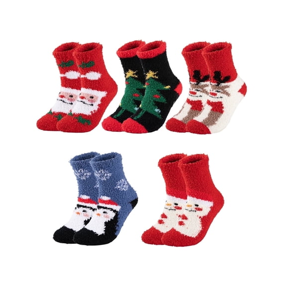 COOPLUS Mens Christmas Plush Fleece Socks with Non-Slip Grips Warm Cozy Winter Socks 5 Pairs
