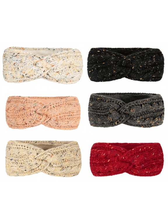 6 Pack Women Winter Knit Headbands Fleece Lined Ear Warmers Soft Thick Warm Head Wraps