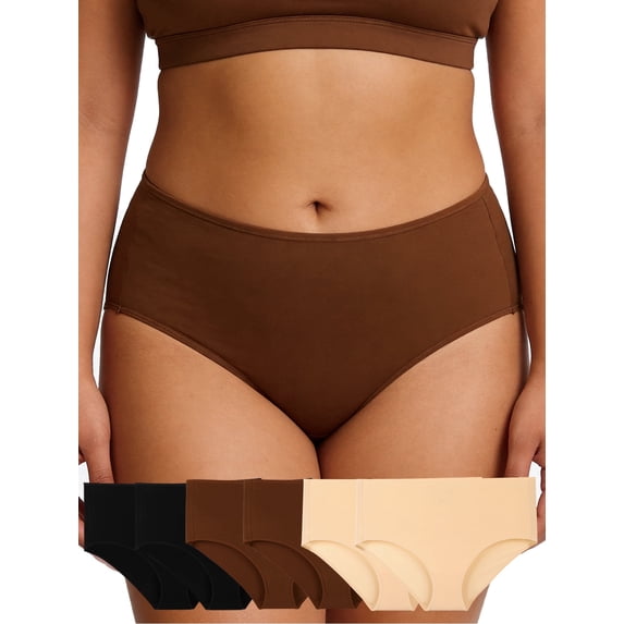 COOPLUS 6-Pack Womens Plus Size Cotton Briefs Soft Stretch Underwear, Breathable & Moisture Wicking