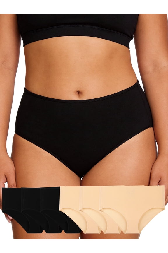 6-Pack Womens Plus Size Cotton Briefs Soft Stretch Underwear, Breathable & Moisture Wicking,Designed for Curves(XL-4XL)