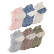 COOPLUS 6 Pairs Womens Fuzzy Socks with Grips Winter Warm Soft Fluffy Indoor Slipper Socks for Women