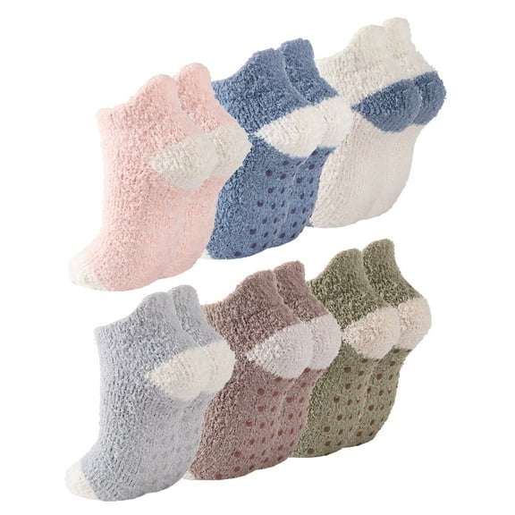 COOPLUS 6 Pairs Womens Fuzzy Socks with Grips Winter Warm Soft Fluffy Indoor Slipper Socks for Women