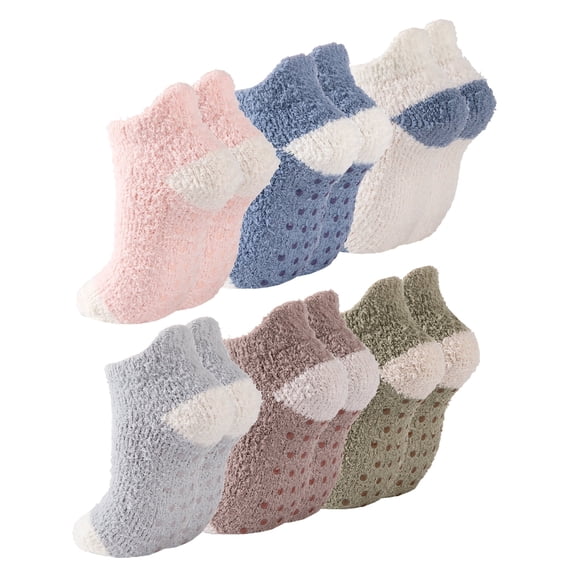 COOPLUS 6 Pairs Womens Fuzzy Socks with Grips Winter Warm Soft Fluffy Indoor Slipper Socks for Women
