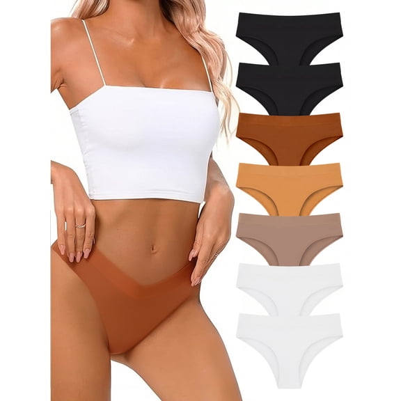 COOPLUS 7-Pack Womens Mid High Waist Cotton Underwear Breathable Soft Stretch Panties Comfort Briefs, M-XXL