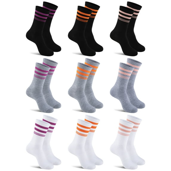 COOPLUS 9 Pairs Womens Lightweight Crew Socks Athletic Moisture Wicking Socks for Women