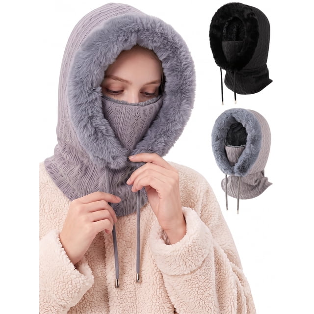 COOPLUS Balaclava Women 3 in 1 Knit Fleece Winter Ski Mask Windproof ...