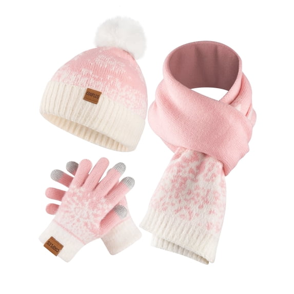 COOPLUS Christmas Beanie Hat Scarf Gloves Set for Kids Winter Soft Hat and Knit Scarf Warmer Gloves Set for Christmas Gifts