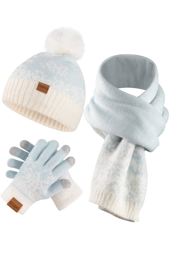 Christmas Beanie Hat Scarf Gloves Set for Kids Winter Soft Hat and Knit Scarf Warmer Gloves Set for Christmas Gifts