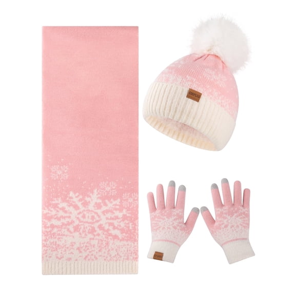 COOPLUS Beanie Hat Scarf Gloves Set for Women,Winter Hat with Pom Pom Warm Scarf Touchscreen Gloves for Gift
