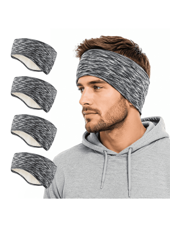 Ear Warmers Headband, Fleece Earmuffs Running Headband Winter Ear Covers Moisture Wicking Ski Sport Headband 4 Pcs for Men