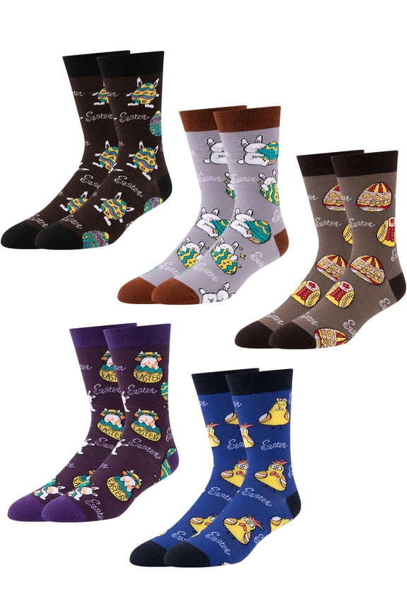 Easter Socks Lightweight Breathable Crew Socks Funny Holiday Design 5 Pairs for Men