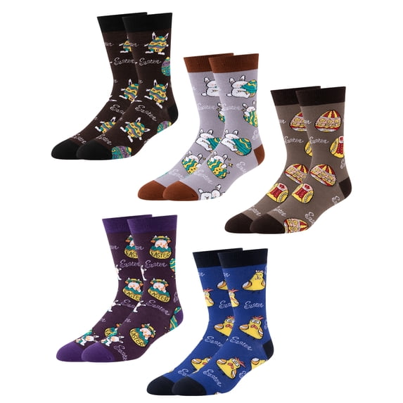 COOPLUS Easter Socks Lightweight Breathable Crew Socks Funny Holiday Design 5 Pairs for Men