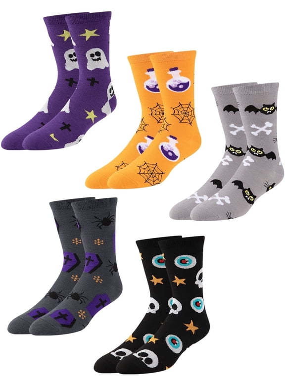 Halloween Mens Socks Crew Long Socks Thin Breathable Lightweight Calf Socks 5 Pairs