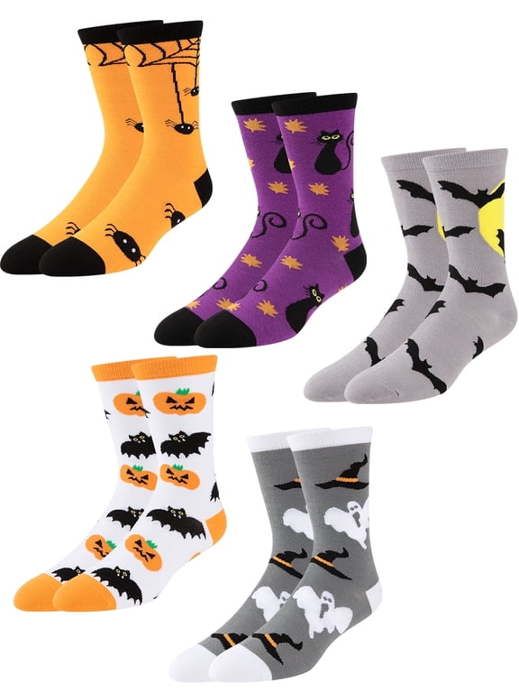 Halloween Mens Socks Crew Long Socks Thin Breathable Lightweight Calf Socks 5 Pairs
