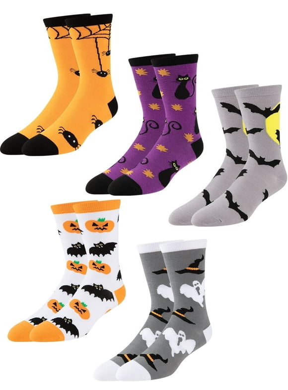 Halloween Mens Socks Crew Long Socks Thin Breathable Lightweight Calf Socks 5 Pairs