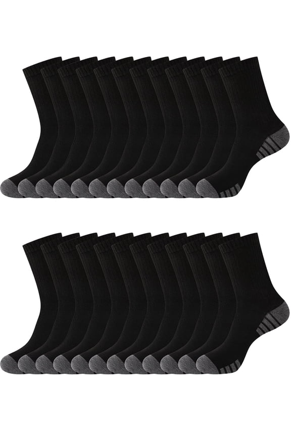 Men’s Crew Socks 12 Pack Thin Lightweight Flat Knit Black Everyday Work Dress Socks Size 10-13