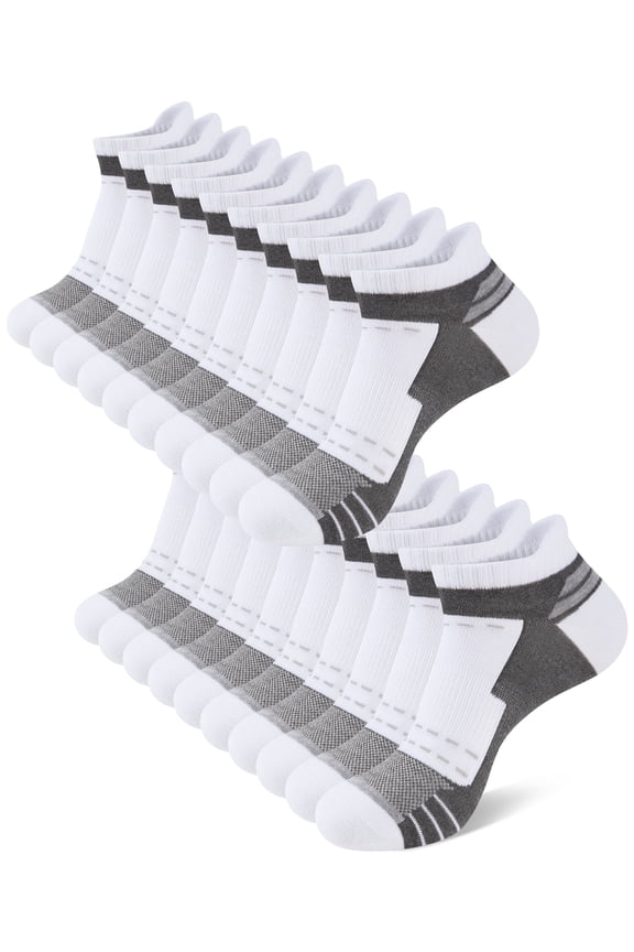 Mens 10 Pairs Low Cut Ankle Athletic Socks Cushioned Breathable Tab Sports Work Socks