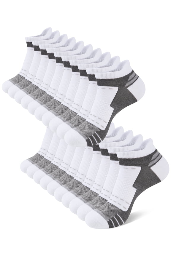 Mens 10 Pairs Low Cut Ankle Athletic Socks Cushioned Breathable Tab Sports Work Socks