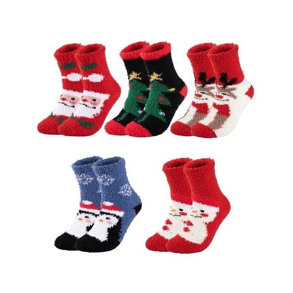 COOPLUS Mens Christmas Plush Fleece Socks with Non-Slip Grips Warm Cozy Winter Socks 5 Pairs