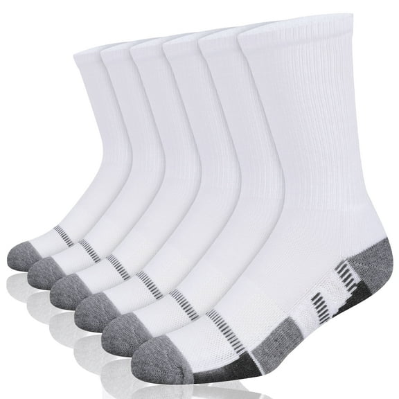 COOPLUS Mens Crew Athletic Socks Moisture Wicking Cushioned Socks 6 Pairs