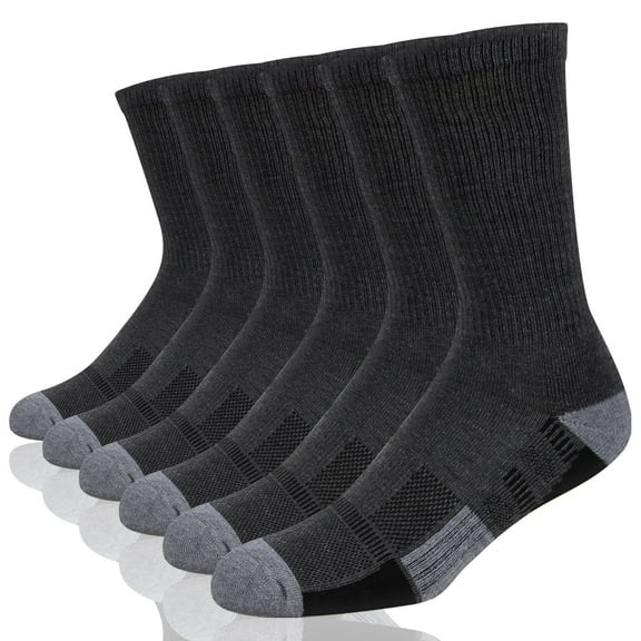 COOPLUS Mens Crew Athletic Socks Moisture Wicking Cushioned Socks 6 Pairs