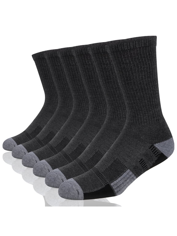 Mens Crew Athletic Socks Moisture Wicking Cushioned Socks 6 Pairs