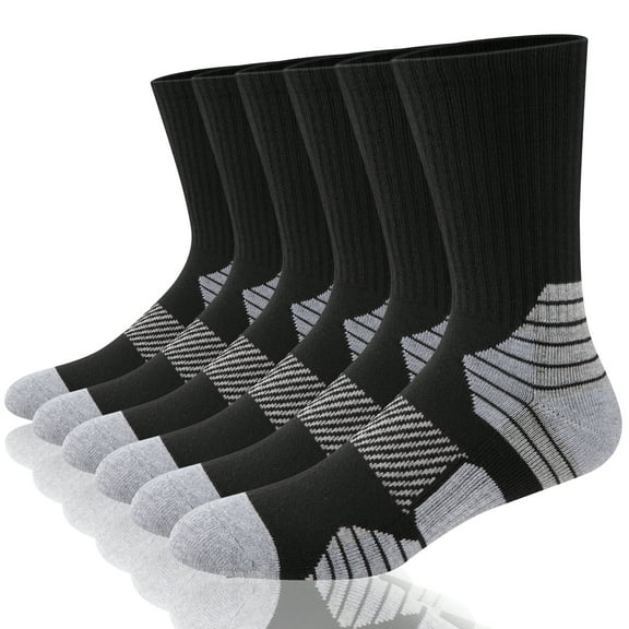 COOPLUS Mens 6 Pairs Crew Cushion Socks Moisture Wicking Athletic Running Work Socks Breathable Comfort Sport Socks