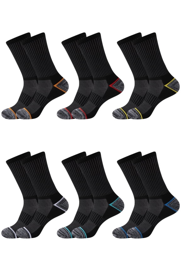 Mens Crew Socks Athletic Cushioned Breathable Running Socks Comfortable Daily Wear for Men 6 Pairs