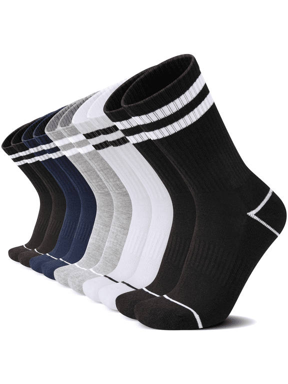 Mens Crew Socks Cushioned Athletic Running Work Socks 5 Pairs for Men