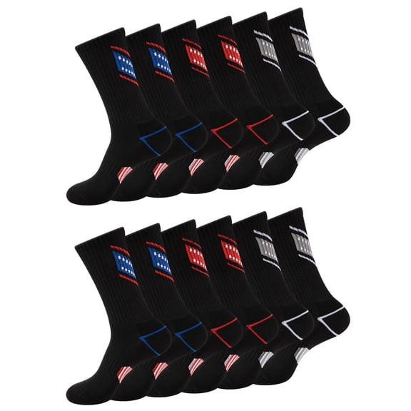 COOPLUS Mens Crew Socks Cushioned Athletic Running Work Socks Moisture Wicking Daily Comfort 6 Pairs for Men