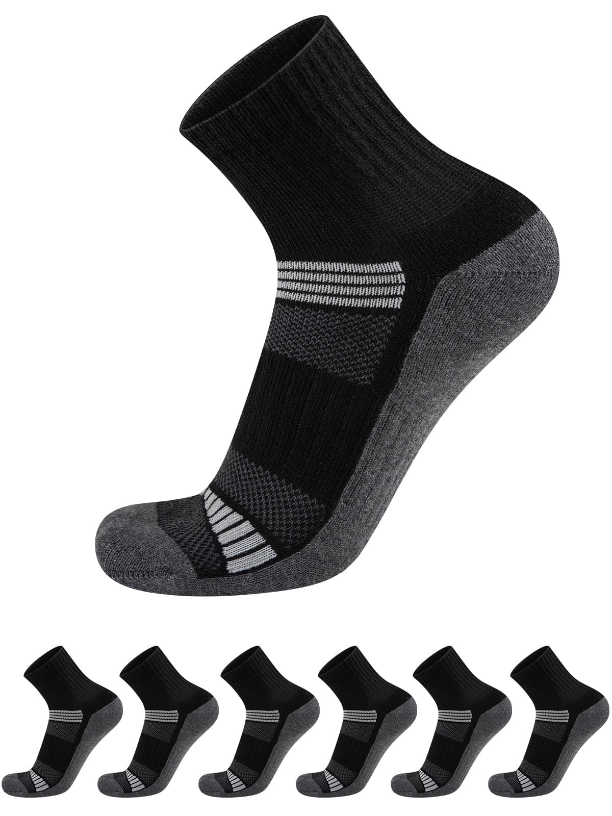 COOPLUS Mens Quarter Socks High Ankle Socks Running Cushioned Socks 6 Pairs