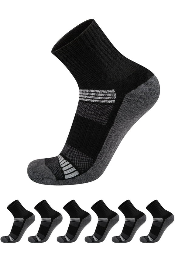 Mens Quarter Socks High Ankle Socks Running Cushioned Socks 6 Pairs