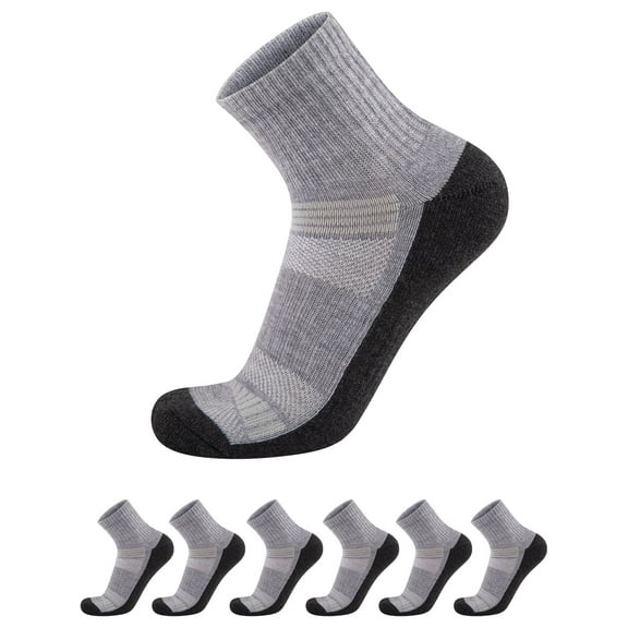 COOPLUS Mens Quarter Socks High Ankle Socks Running Cushioned Socks 6 Pairs