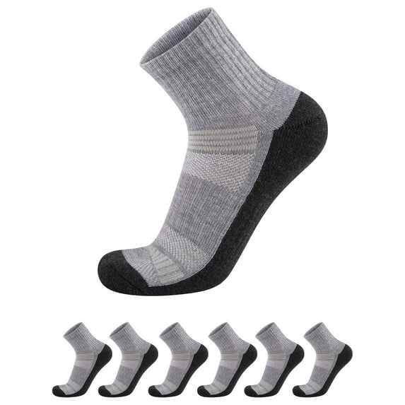 COOPLUS Mens Quarter Socks High Ankle Socks Running Cushioned Socks 6 Pairs