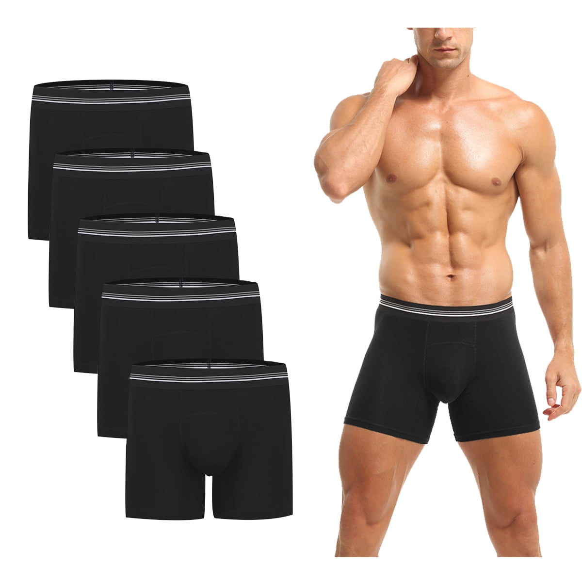 5Mayi Men's Underwear Boxer Briefs Cotton Black Mens Boxer Briefs Underwear  Men Pack of 5 Wide Waistband L 