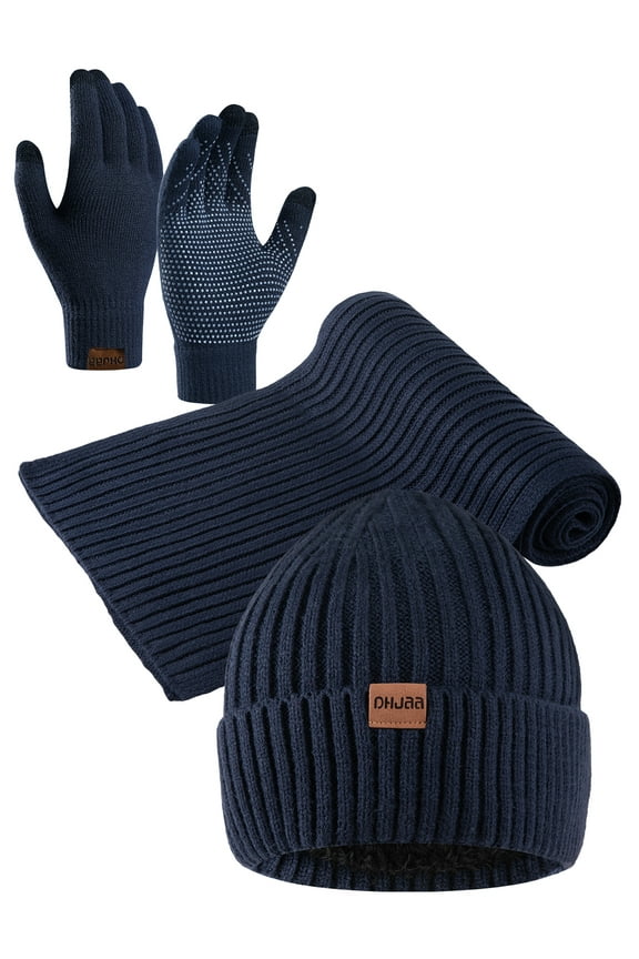 Mens Winter Warm Knit Beanie Hat Touchscreen Gloves Neck Scarf Set Best Gifts for Men