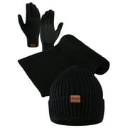 COOPLUS Mens Winter Warm Knit Beanie Hat Touchscreen Gloves Neck Scarf Set Best Gifts for Men