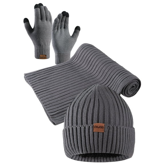 COOPLUS Mens Winter Warm Knit Beanie Hat Touchscreen Gloves Neck Scarf Set Best Gifts for Men