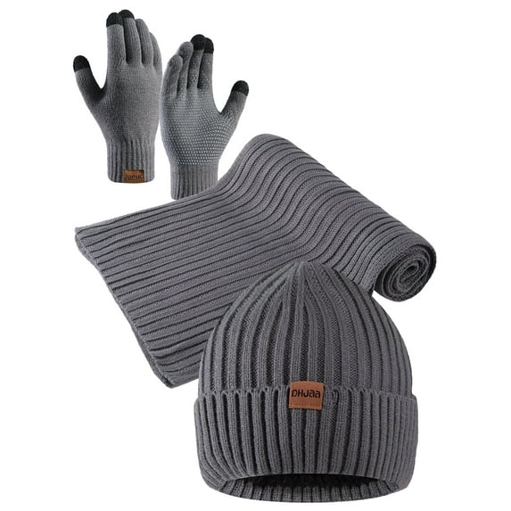 COOPLUS Mens Winter Warm Knit Beanie Hat Touchscreen Gloves Neck Scarf Set Best Gifts for Men