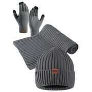 COOPLUS Mens Winter Warm Knit Beanie Hat Touchscreen Gloves Neck Scarf Set Best Gifts for Men