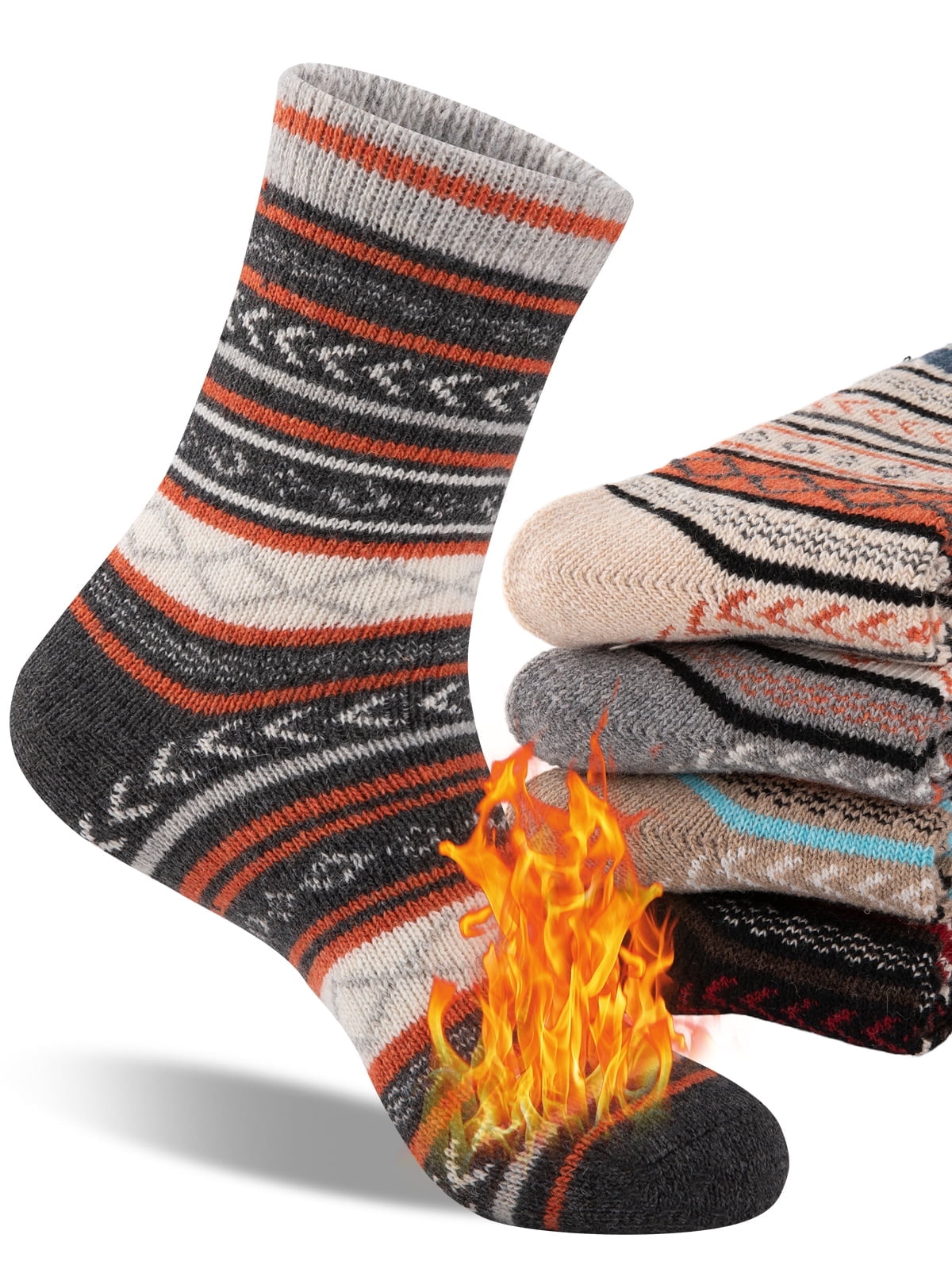 J-BOX Men's Thermal Wool Socks 4-Pack - Extra Thick Winter Hiking & Cold Weather Socks