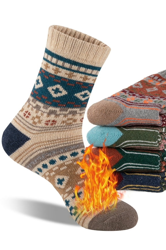 Mens Winter Warm Socks Men Wool Hiking Socks 5 Pairs