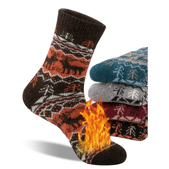 COOPLUS Mens Wool Crew Socks Warm Knit Vintage Socks for Men Thermal Thick Socks 5 Pairs