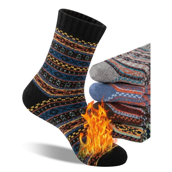 COOPLUS Mens Wool Crew Socks Warm Knit Vintage Socks for Men Thermal Thick Socks 5 Pairs